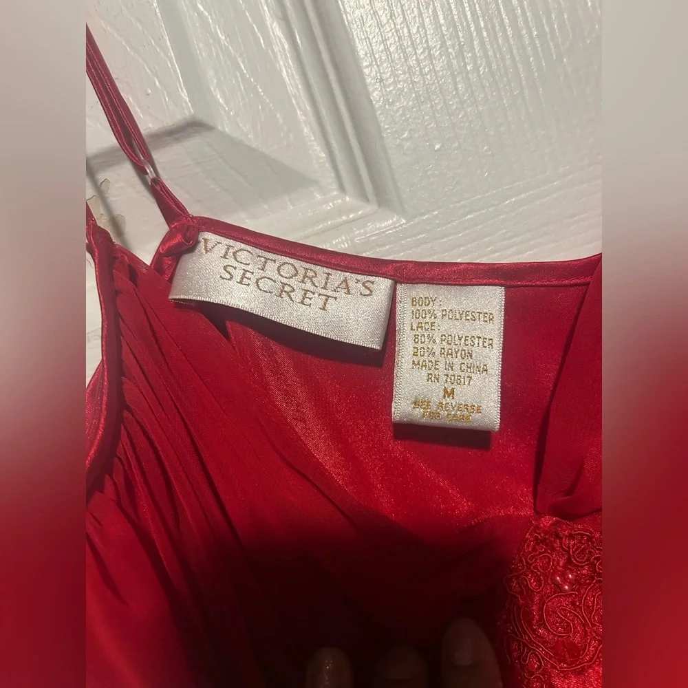 Vintage Victoria's Secret Gold Label Semi Sheer Lace Red Slip Dress Size Medium